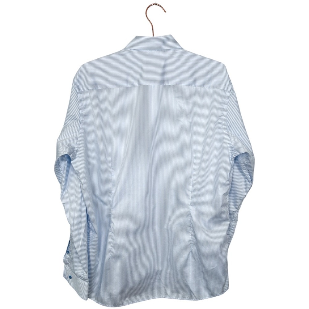 Eton Blue and White Striped Cotton Button Down Shirt - Picture 2 of 7
